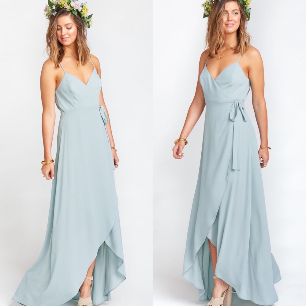 NWT Show Me Your Mumu Mariah Silver Sage Wrap Maxi Dress